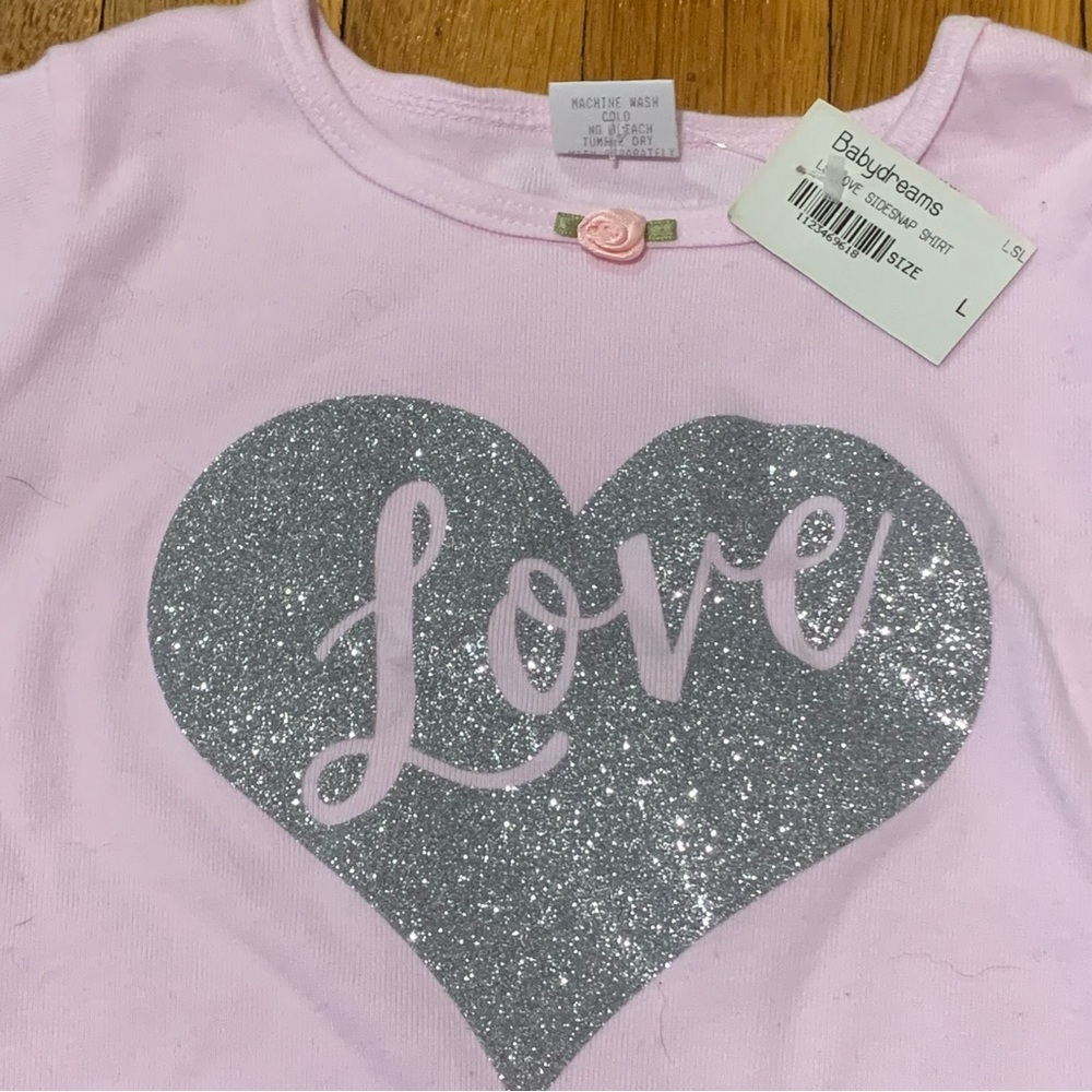 NWT long sleeve LOVE shirt with glitter heart
